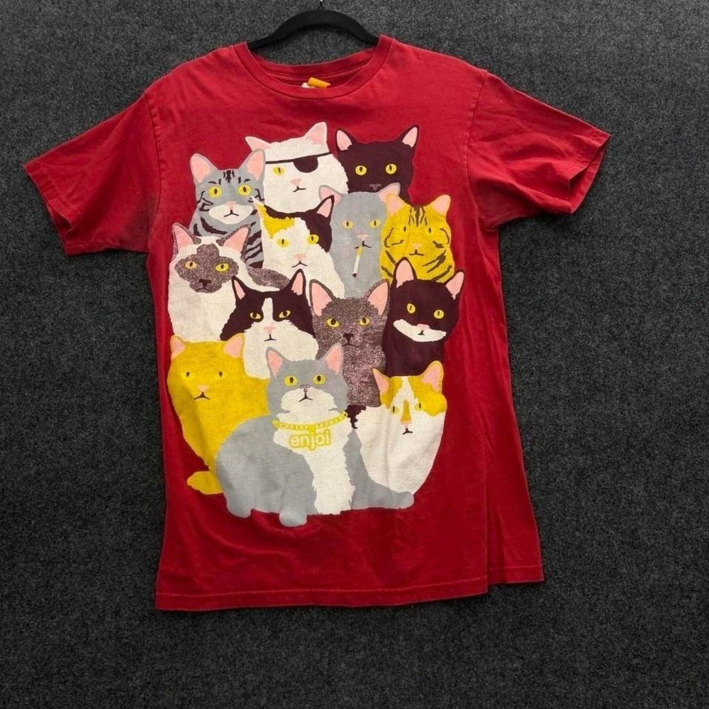Enjoi Cat Graphic T Shirt Unisex Size Small Red Skate Tee